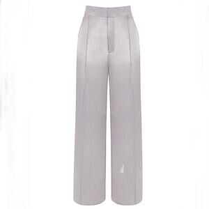 House of CB NWT Women's Alivia Pleated Wide-leg Mid-rise Trousers Silver Size XS